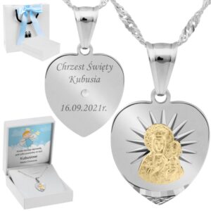 Srebrny medalik serce Matka Boska Częstochowska 925 z grawerem
