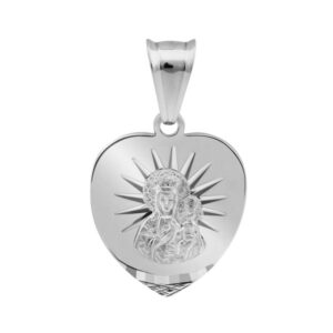 Na Komunię: srebrny medalik serce 925 Częstochowska z grawerem