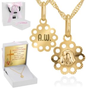 Chrzest: Złoty medalik Matka Boska 585 z łańcuszkiem i grawerem