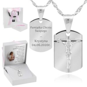 Na Chrzest Św. medalik z Jezusem 925 z grawerem i łańcuszkiem