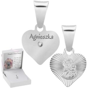 Chrzest lub Komunia: srebrny medalik serce 925 z grawerem