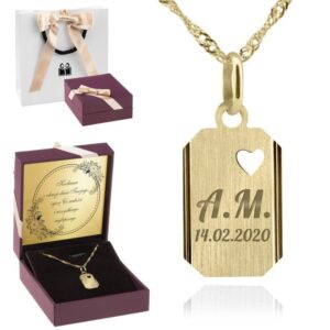 Zestaw na chrzest: złoty medalik serduszko 585 z grawerem w komplecie