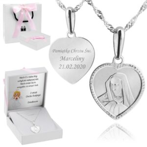 Chrzest lub Komunia: medalik serce 925 Matka Boska z grawerem