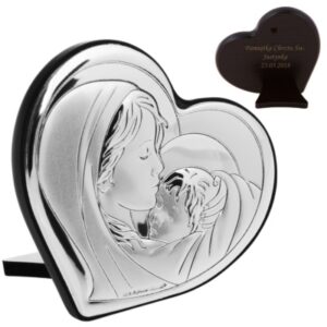 Srebrny Obrazek Madonna Serce Chrzest Grawer