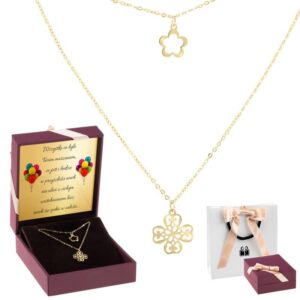 Złoty Naszyjnik pr. 333 Koniczynka i kwiatki Prezent z Dedykacją