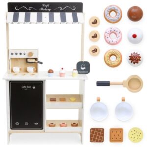 Duża, drewniana kawiarnia z ekspresem do kawy i akcesoriami