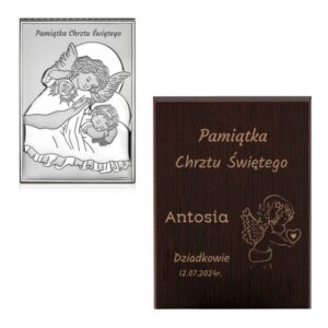 Obrazek posrebrzany /Obrazek Anioł Stróż/ Pamiątka Chrztu Św./Grawer/8x12cm