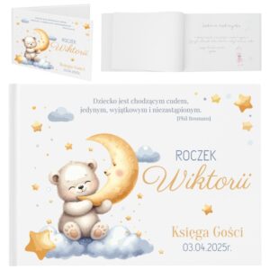 Księga gości na roczek z okładką UV, imieniem i datą urodzin