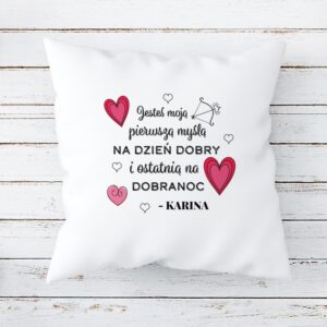 Walentynkowa foto poduszka satynowa z dedykacją i zdjęciem