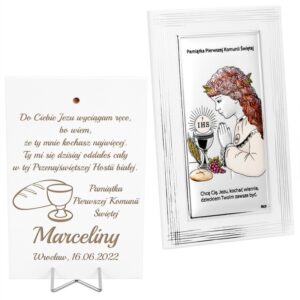 Komunia Obrazek dla dziewczynki posrebrzany z grawerem