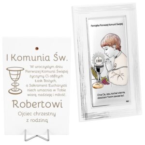 Komunia Posrebrzany obrazek dla chłopca PVD z grawerem