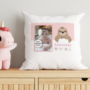 Poduszka ze zdjęciem i metryczką na roczek, personalizowany nadruk