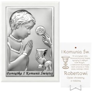 Komunia dla chłopca – posrebrzany obrazek PVD z grawerem