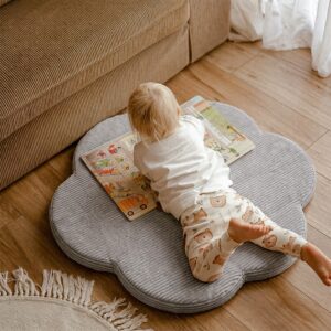 MISIOO Mata piankowa kwiatek dla dzieci KIDS, 80x 6 cm, Floral Fun Zone, beżowy, sztruks premium