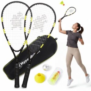Speed Badminton Zestaw do Gry Hypermotion – 2 Rakiety, 5 Speed Lotek, 8 Pachołków, Miękka Piłka, Torba Transportowa, Crossminton