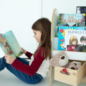 Biblioteczka Montessori Tęcza biały, drewniany regał na książki i zabawki, organizer